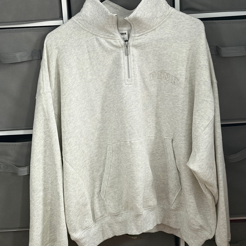 PINK Victoria's Secret Light Gray Quarter-Zip Sweater - Picture 7 of 10